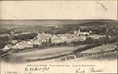 Ak Pouilly-en-Auxois Côte-d’Or, Vue du larrey des vignes, Au loin le village de Chailly