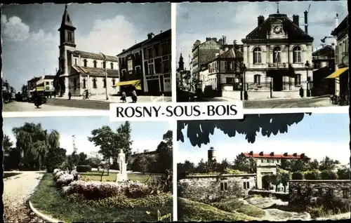 Ak Rosny sous Bois Seine Saint Denis, Eglise, Mairie, Parc, Fort