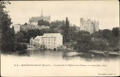 Ak Montreuil Bellay Maine et Loire, Vue generale de l'Eglise et du Chateau, XVIe siecle