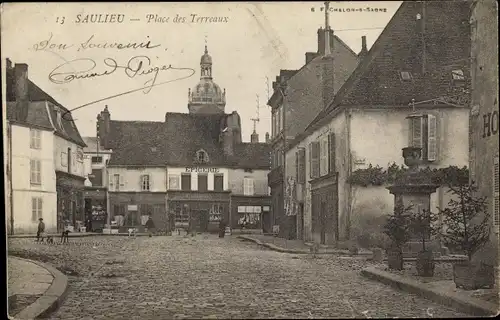 Ak Saulieu Cote d'Or, Place des Terreaux, Epicerie