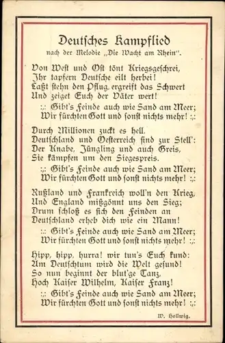 Lied Ak Deutsches Kampflied, W. Hollwig, Von West und Ost tönt Kriegsgeschrei