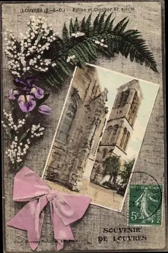 Ak Louvres Val d’Oise, Eglise et Clocher XI siecle, Souvenir