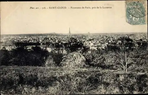 Ak Saint Cloud Hauts de Seine, Panorama de Paris pris de la Lanterne