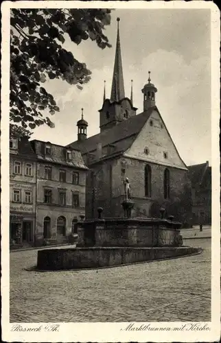 Ak Pößneck in Thüringen, Kirche, Marktbrunnen