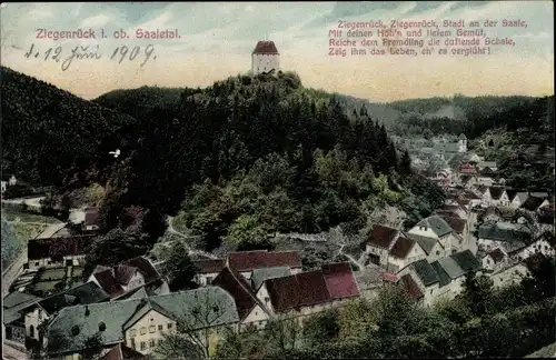 Ak Ziegenrück am Schiefergebirge Thüringen, Luftbild vom Ort im Saaletal