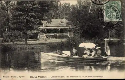 Ak Le Vésinet Yvelines, Casino des Ibis, Le tour du Lac, Le Canot Automobile, Ruderboot