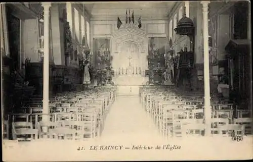 Ak Le Raincy Seine Saint Denis, Interieur de l'Eglise