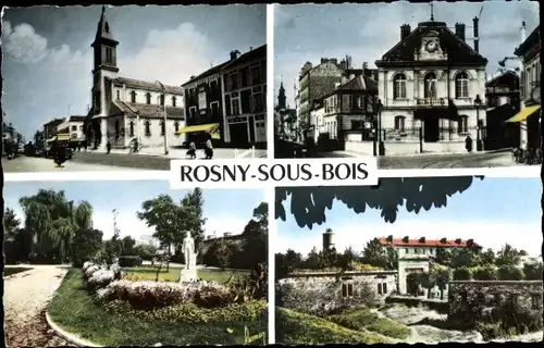 Ak Rosny sous Bois Seine Saint Denis, Eglise Mairie Parc Fort