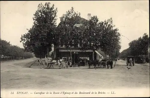 Ak Epinay sur Seine Seine Saint Denis, Carrefour de la Route d'Epinay, Boulevard de la Briche