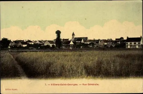 Ak Villiers-Saint-Georges Seine et Marne, vue générale du village, vu de champ