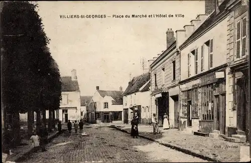 Ak Villiers-Saint-Georges Seine et Marne, Place du Marché, Hôtel de Ville