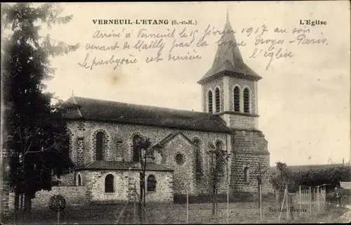 Ak Verneuil-l’Étang Seine et Marne, L'Église, vue générale