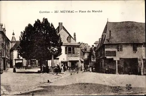 Ak Meymac Correze, Place du Marché, Chocolat d'Aiguebelle