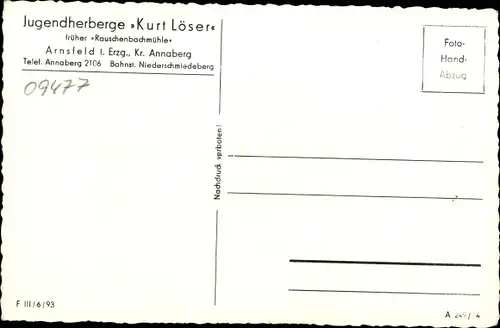 Ak Arnsfeld Mildenau im Erzgebirge, Jugendherberge Kurt Löser