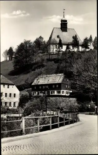 Ak Olbernhau im Erzgebirge, Dorfpartie, Kirche