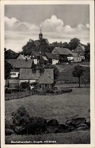 Ak Deutschneudorf im Erzgebirge, Teilansicht mit Kirche