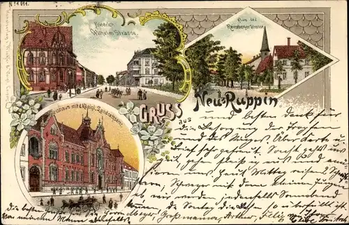 Litho Neuruppin in Brandenburg, Friedrich Wilhelm Straße, Reinsberger Straße, Königl Landratsamt