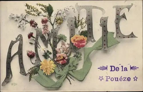 Buchstaben Ak La Poueze Maine-et-Loire, Amitié, Blumengruss