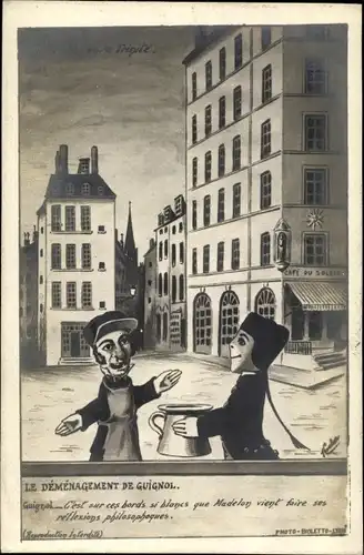 Künstler Ak Le Demenagement de Guignol, Puppentheater