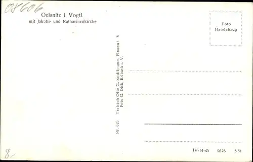 Ak Oelsnitz im Vogtland, Straßenpartie mit Jakobi- und Katharinenkirche