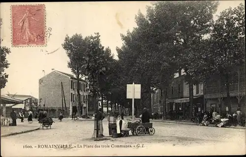 Ak Romainville Seine Saint Denis, La Place des trois Communes