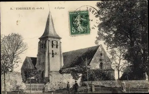 Ak Vignely Seine et Marne, L'Église, vue générale