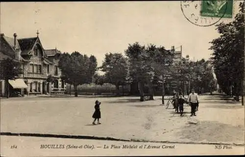 Ak Houilles Yvelines, Place Michelet et l'Avenue Carnot
