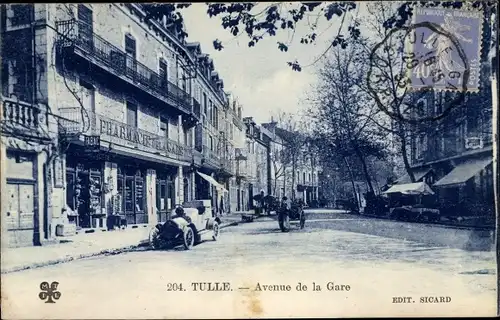 Ak Tulle Correze, Avenue de la Gare, voiture garée, Pharmacie de la Gare