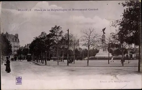 Ak Dijon Côte d'Or, Place de la Republique et Monument Carnot