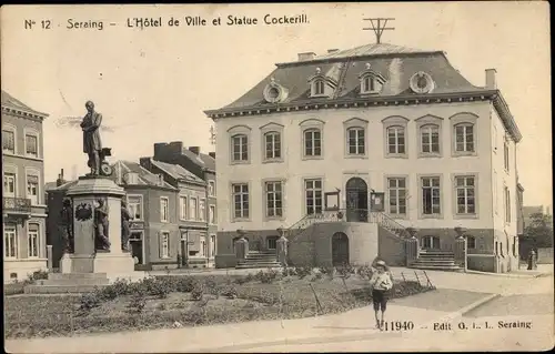 Ak Seraing Wallonien Lüttich, Hotel de Ville et Statue Cockerill