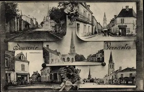 Ak Vernantes Ville au Fourier Maine et Loire, Strassenansicht, Kirchpartie, Geschäft