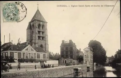 Ak Corbeil Essonne, Eglise Saint Spire, Bords de l'Essone