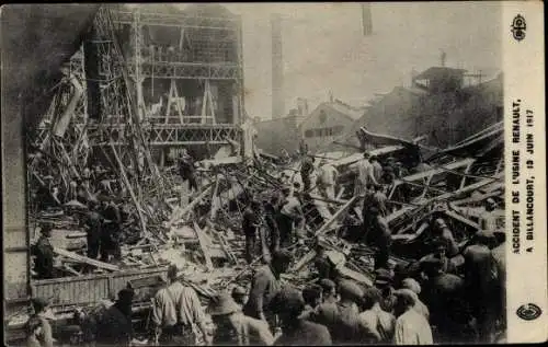 Ak Billancourt Hauts de Seine, Accident de L'Usine Renault, 13 Juin 1917, spectateur, ruines