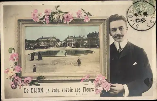 Ak Dijon Côte d'Or, Ortspartie, Portrait, Blumen