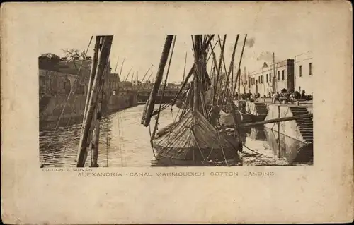 Ak Alexandria Ägypten, Canal Mahmoudieh Cotton Landing