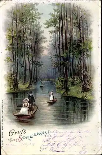 Litho Spreewald, Kahnpartie, Trachten