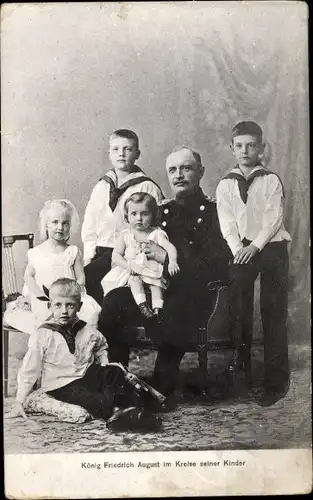 Ak Familienfoto König Friedrich August von Sachsen und seine Kinder
