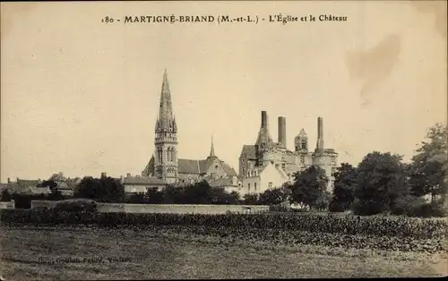 Ak Martigné Briand Maine et Loire, Kirche und Schloss