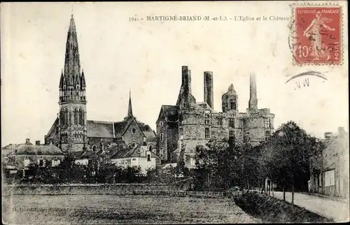 Ak Martigné Briand Maine et Loire, Kirche und Schloss