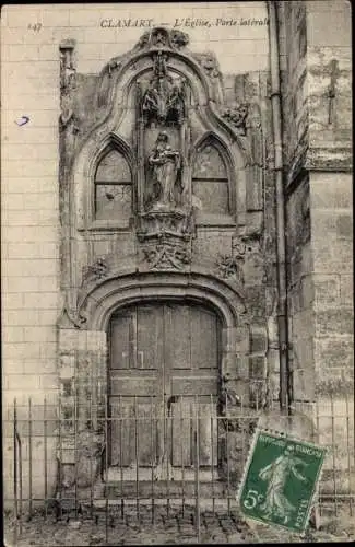 Ak Clamart Hauts de Seine, L'Eglise, Porte laterale