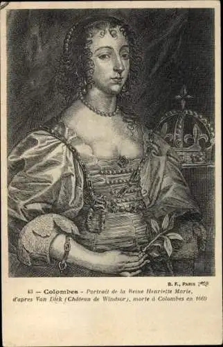 Ak Colombes Hauts de Seine, Portrait de la Reine Henriette Marie d'apres Van Dick