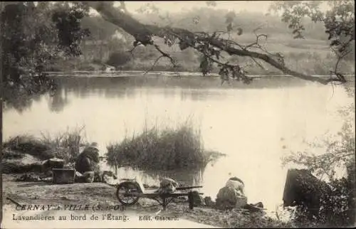 Ak Cernay la Ville Yvelines, Lavandières au bord de l'Etang