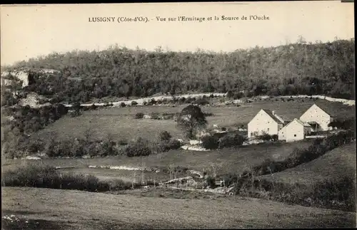 Ak Lusigny-sur-Ouche Cote d'Or, Vue sur l'Ermitage, Source de l'Ouche