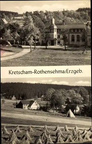 Ak Kretscham Rothensehma Neudorf Sehmatal im Erzgebirge, Teilansichten, Heuhaufen