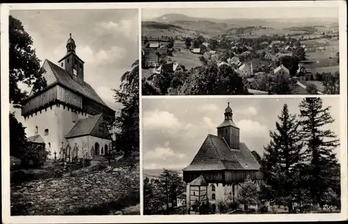 Ak Großrückerswalde im Erzgebirge, Teilansicht, Kirche