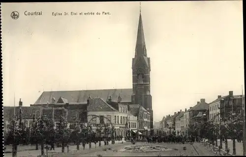 Ak Kortrijk Courtrai Westflandern, Eglise St. Eloi et entree du Parc