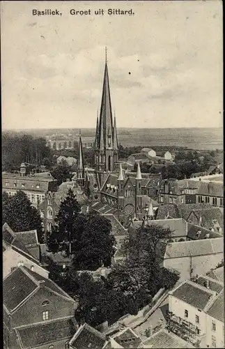 Ak Sittard Limburg, Basilika, Stadtübersicht