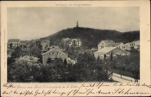 Ak Bad Freienwalde an der Oder, Melcherstraße mit Kriegerdenkmal