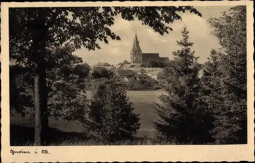 Ak Gnoien in Mecklenburg Vorpommern, Durchblick zur Kirche