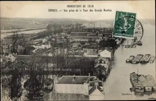 Ak Corbeil Essonne, Vue prise de la Tour des Grand Moulins